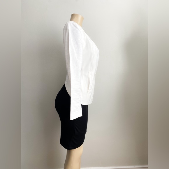 BCBG Paris White High Low Blazer Pleated Career Office Formal Wedding Contrast 0 - Picture 2 of 9